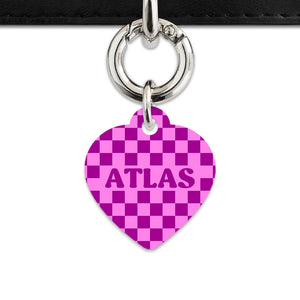 Bailey And Bone Pet ID Tag Pink And Purple Checkers Pet Tag
