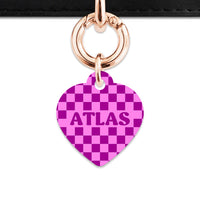 Bailey And Bone Pet ID Tag Pink And Purple Checkers Pet Tag