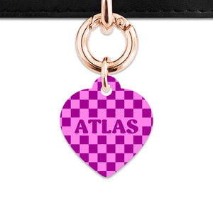 Bailey And Bone Pet ID Tag Pink And Purple Checkers Pet Tag
