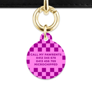 Bailey And Bone Pet ID Tag Pink And Purple Checkers Pet Tag