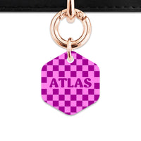 Bailey And Bone Pet ID Tag Pink And Purple Checkers Pet Tag