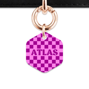 Bailey And Bone Pet ID Tag Pink And Purple Checkers Pet Tag