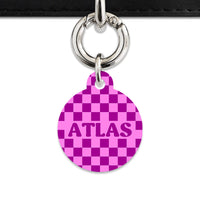 Bailey And Bone Pet ID Tag Pink And Purple Checkers Pet Tag