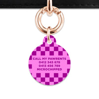 Bailey And Bone Pet ID Tag Pink And Purple Checkers Pet Tag