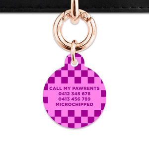 Bailey And Bone Pet ID Tag Pink And Purple Checkers Pet Tag