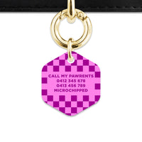 Bailey And Bone Pet ID Tag Pink And Purple Checkers Pet Tag