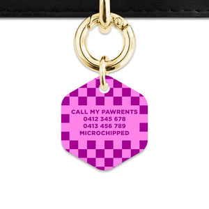 Bailey And Bone Pet ID Tag Pink And Purple Checkers Pet Tag