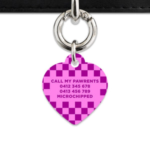 Bailey And Bone Pet ID Tag Pink And Purple Checkers Pet Tag