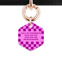 Bailey And Bone Pet ID Tag Pink And Purple Checkers Pet Tag