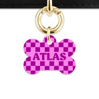 Bailey And Bone Pet ID Tag Pink And Purple Checkers Pet Tag