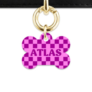 Bailey And Bone Pet ID Tag Pink And Purple Checkers Pet Tag