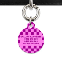 Bailey And Bone Pet ID Tag Pink And Purple Checkers Pet Tag