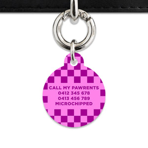 Bailey And Bone Pet ID Tag Pink And Purple Checkers Pet Tag