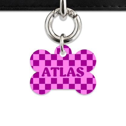 Bailey And Bone Pet ID Tag Pink And Purple Checkers Pet Tag
