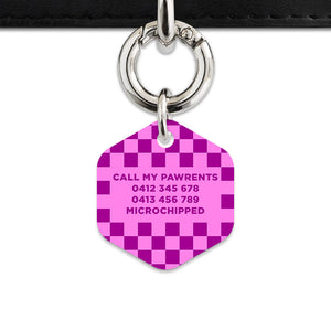 Bailey And Bone Pet ID Tag Pink And Purple Checkers Pet Tag