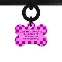 Bailey And Bone Pet ID Tag Pink And Purple Checkers Pet Tag