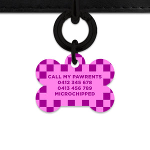 Bailey And Bone Pet ID Tag Pink And Purple Checkers Pet Tag