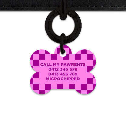 Bailey And Bone Pet ID Tag Pink And Purple Checkers Pet Tag