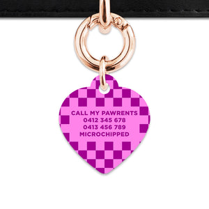Bailey And Bone Pet ID Tag Pink And Purple Checkers Pet Tag