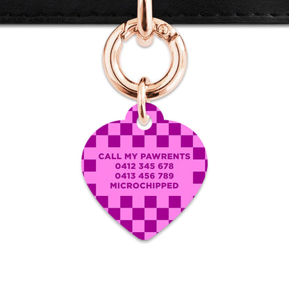 Bailey And Bone Pet ID Tag Pink And Purple Checkers Pet Tag