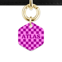Bailey And Bone Pet ID Tag Pink And Purple Checkers Pet Tag