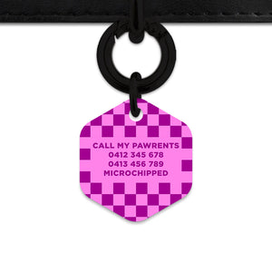 Bailey And Bone Pet ID Tag Pink And Purple Checkers Pet Tag
