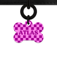 Bailey And Bone Pet ID Tag Pink And Purple Checkers Pet Tag