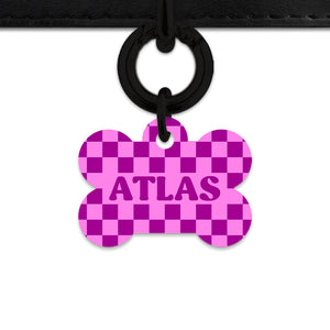 Bailey And Bone Pet ID Tag Pink And Purple Checkers Pet Tag