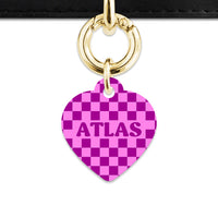 Bailey And Bone Pet ID Tag Pink And Purple Checkers Pet Tag