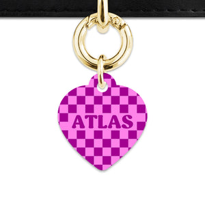 Bailey And Bone Pet ID Tag Pink And Purple Checkers Pet Tag