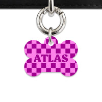 Bailey And Bone Pet ID Tag Pink And Purple Checkers Pet Tag