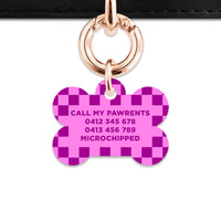 Bailey And Bone Pet ID Tag Pink And Purple Checkers Pet Tag