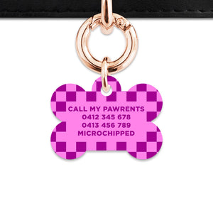 Bailey And Bone Pet ID Tag Pink And Purple Checkers Pet Tag