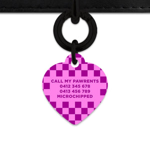 Bailey And Bone Pet ID Tag Pink And Purple Checkers Pet Tag
