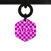 Bailey And Bone Pet ID Tag Pink And Purple Checkers Pet Tag