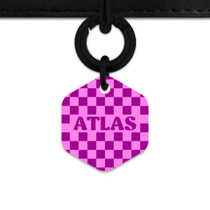 Bailey And Bone Pet ID Tag Pink And Purple Checkers Pet Tag