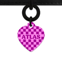 Bailey And Bone Pet ID Tag Pink And Purple Checkers Pet Tag