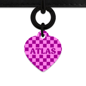 Bailey And Bone Pet ID Tag Pink And Purple Checkers Pet Tag
