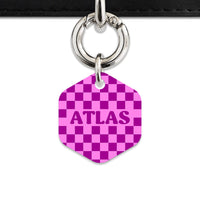 Bailey And Bone Pet ID Tag Pink And Purple Checkers Pet Tag