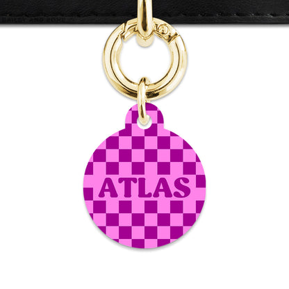 Bailey And Bone Pet ID Tag Pink And Purple Checkers Pet Tag
