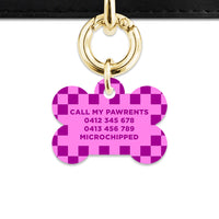 Bailey And Bone Pet ID Tag Pink And Purple Checkers Pet Tag