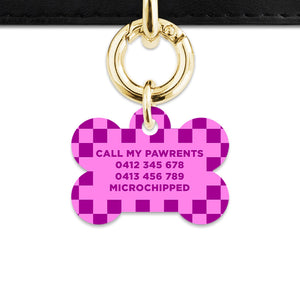 Bailey And Bone Pet ID Tag Pink And Purple Checkers Pet Tag