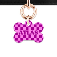 Bailey And Bone Pet ID Tag Pink And Purple Checkers Pet Tag