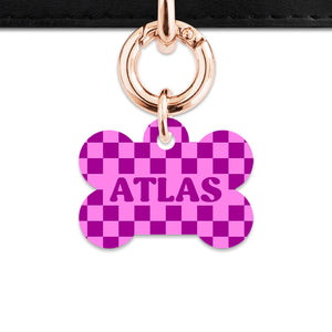 Bailey And Bone Pet ID Tag Pink And Purple Checkers Pet Tag
