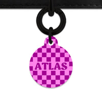 Bailey And Bone Pet ID Tag Pink And Purple Checkers Pet Tag