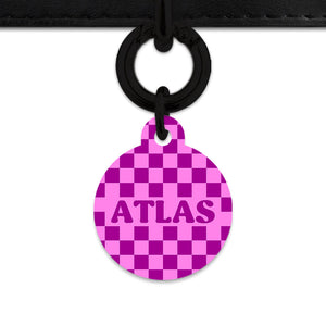 Bailey And Bone Pet ID Tag Pink And Purple Checkers Pet Tag