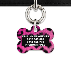 Bailey And Bone Pet ID Tag Pink Leopard Fur Print Pet Tag