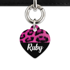 Bailey And Bone Pet ID Tag Pink Leopard Fur Print Pet Tag