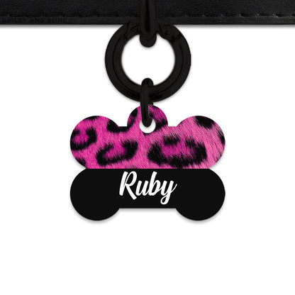 Bailey And Bone Pet ID Tag Pink Leopard Fur Print Pet Tag