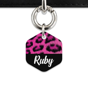 Bailey And Bone Pet ID Tag Pink Leopard Fur Print Pet Tag